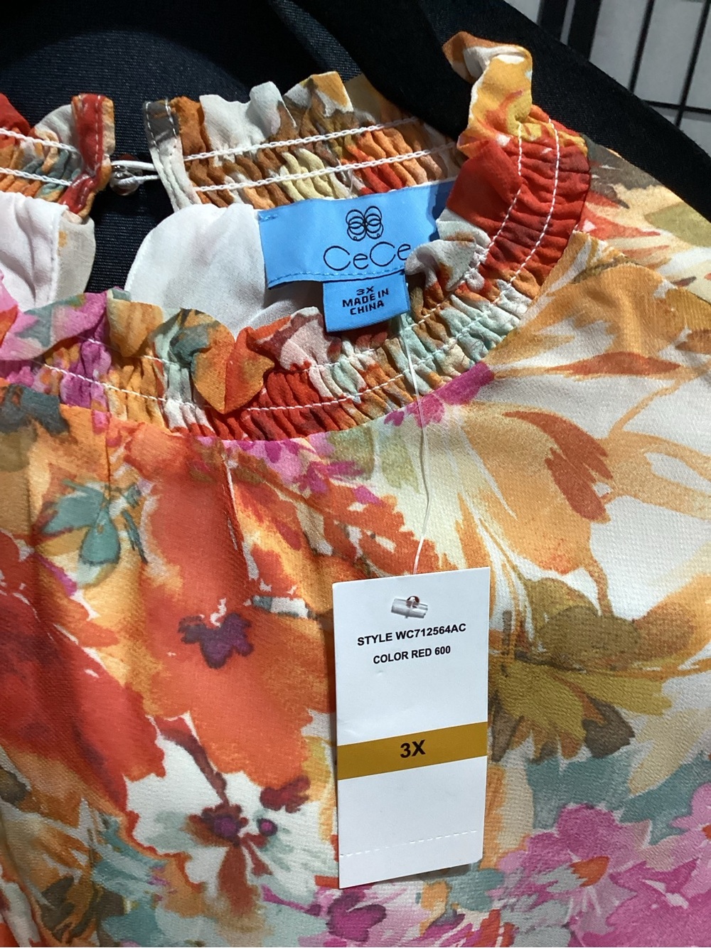 CeCe Floral Peasant Top in Orange, Pink & Cream
